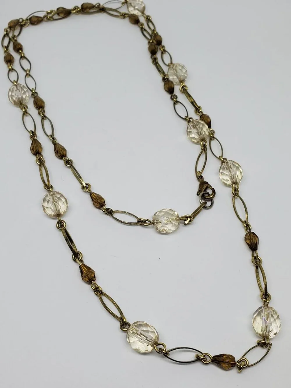 Dainty Gold Oval Links Amber Teardrop Beads and Faceted Round Bead 34